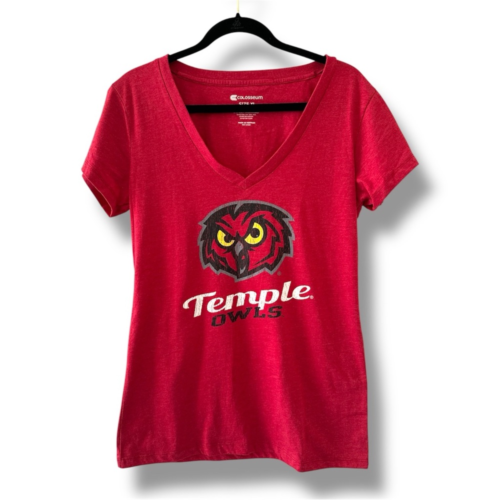 Temple Owls Red V-Neck Graphic Tee Women’s Size XL NWOT Collegiate Philly Sporty